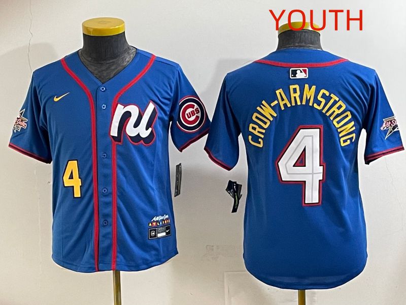 Youth 2025 Chicago Cubs #4 Crow-Armstrong Blue All star Nike MLB Jersey style 1